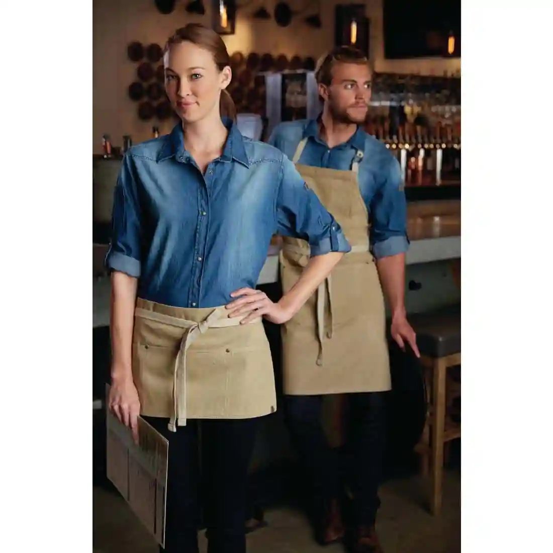 Chef Works Urban Austin Denim Bib Apron Natural - Image 2