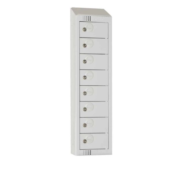 Elite Personal Effects Locker 8 Door Grey Camlock Sloping Top