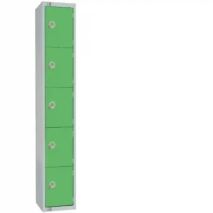 Elite Five Door Camlock Locker with Sloping Top Green