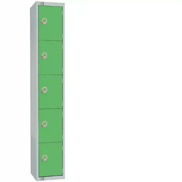 Elite Five Door Camlock Locker with Sloping Top Green
