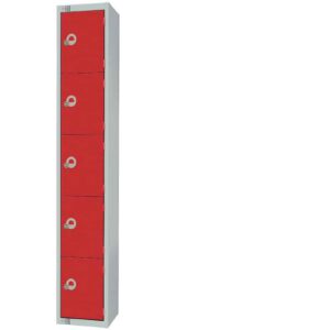 Elite Five Door Electronic Combination Locker with Sloping Top Red