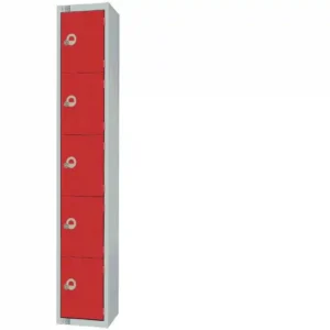 Elite Five Door Electronic Combination Locker with Sloping Top Red
