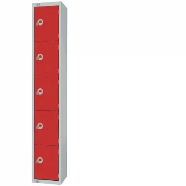 Elite Five Door Electronic Combination Locker with Sloping Top Red