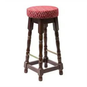 Classic Dark Wood High Bar Stool with Red Diamond Seat