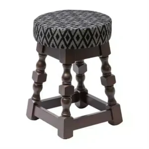 Classic Dark Wood Low Bar Stool with Black Diamond Seat