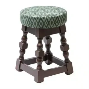 Classic Dark Wood Low Bar Stool with Green Diamond Seat