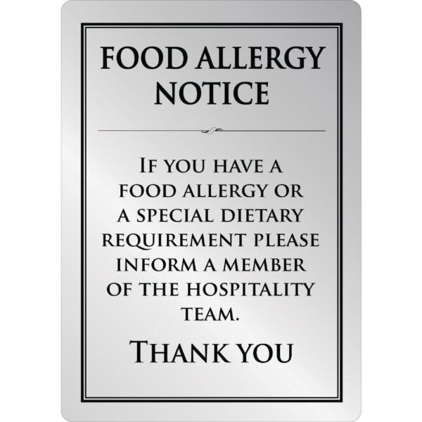 Brushed Steel Food allergy sign A5