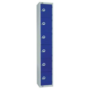 Elite Six Door Electronic Combination Locker with Sloping Top Blue