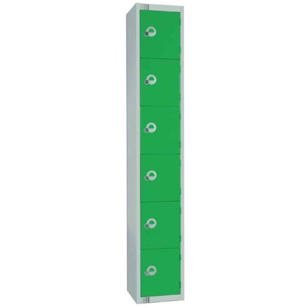 Elite Six Door Camlock Locker with Sloping Top Green