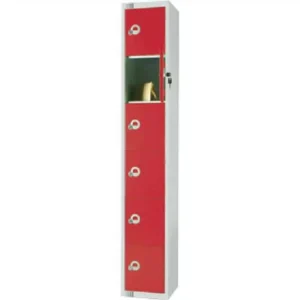 Elite Six Door Padlock Locker with Sloping Top Red