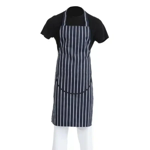Whites Butchers Apron Navy Stripe with Pocket - Image 6