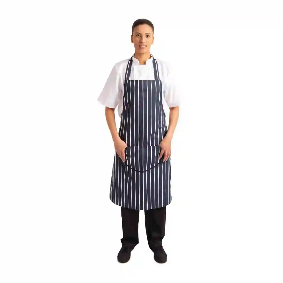 Whites Butchers Apron Navy Stripe with Pocket - Image 11
