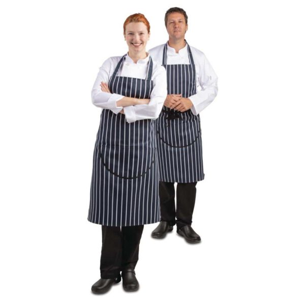 Whites Butchers Apron Navy Stripe Extra Large - Image 4