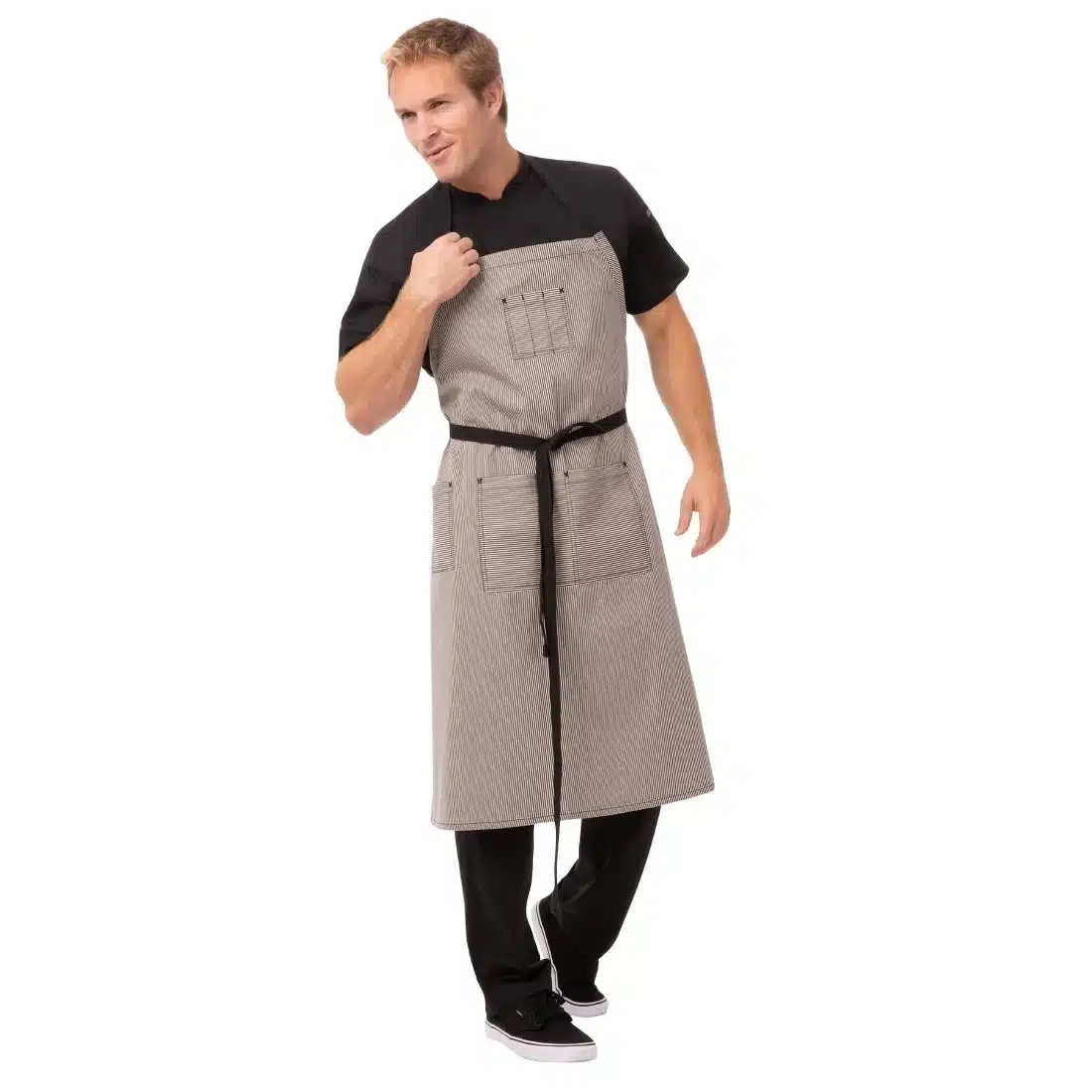 Chef Works Urban Portland Fine Stripe Bib Apron Grey - Image 2