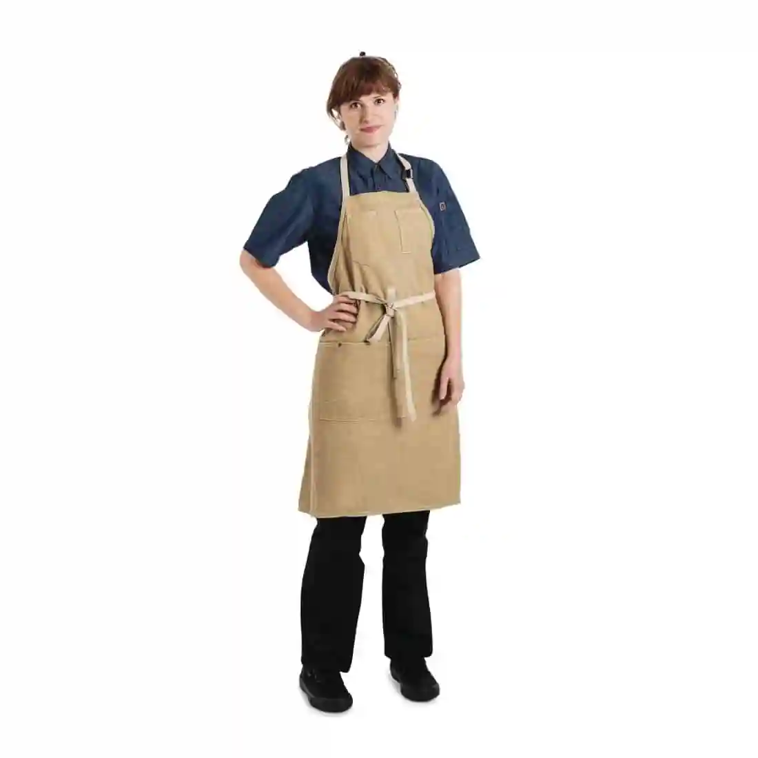Chef Works Urban Austin Denim Bib Apron Natural - Image 3