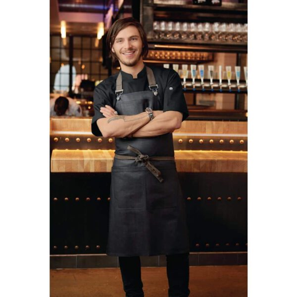 Chef Works Urban Wet Look Boulder Bib Apron Black and Brown - Image 4