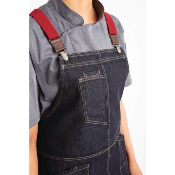 Chef Works Urban Berkeley Denim Brace Bib Apron Dark Indigo - Image 8