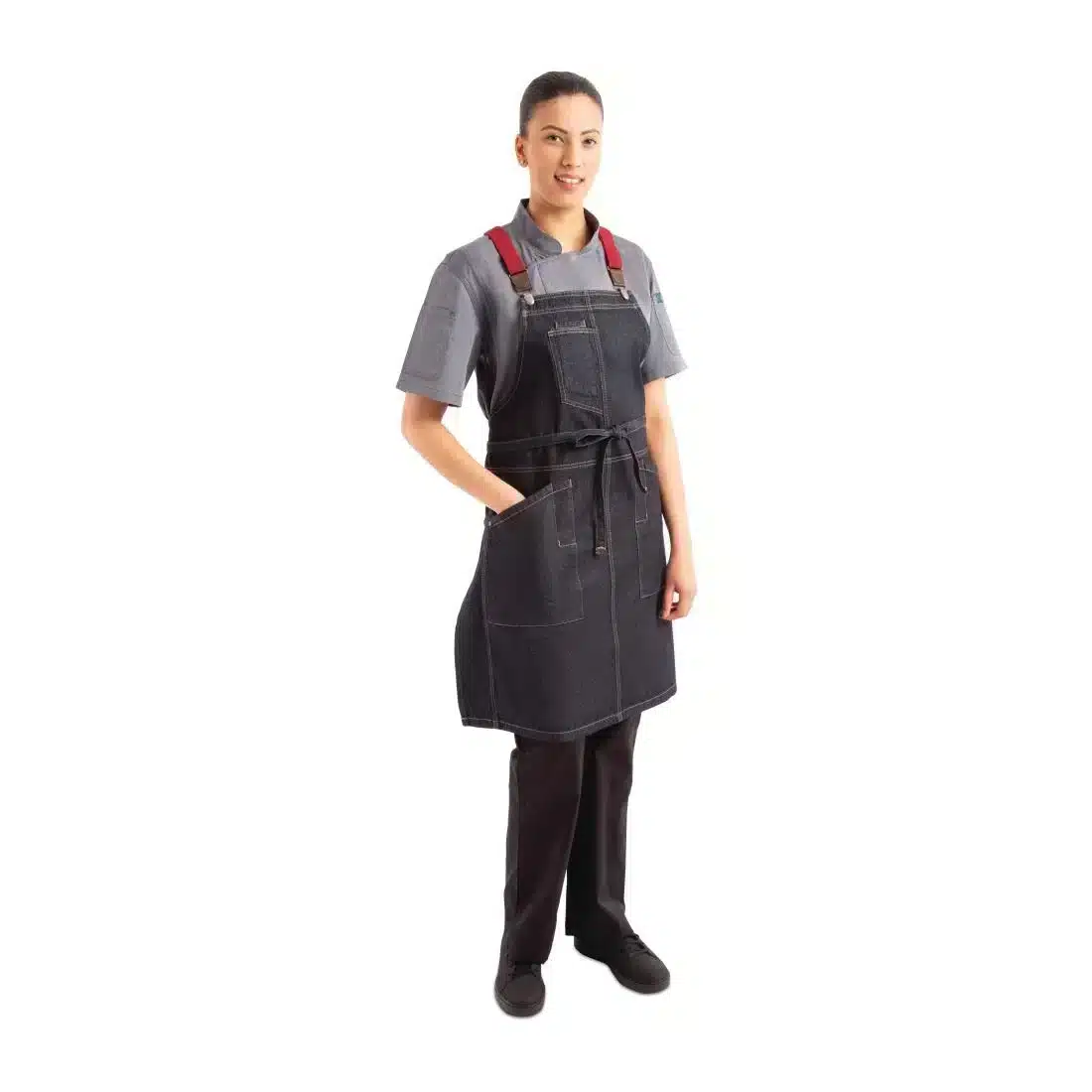 Chef Works Urban Berkeley Denim Brace Bib Apron Dark Indigo - Image 2