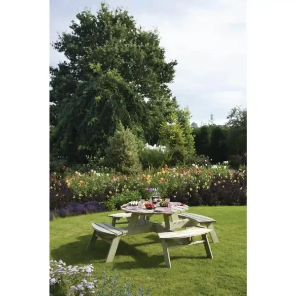 Rowlinson Round Wooden Picnic Table 6.5ft - Image 3