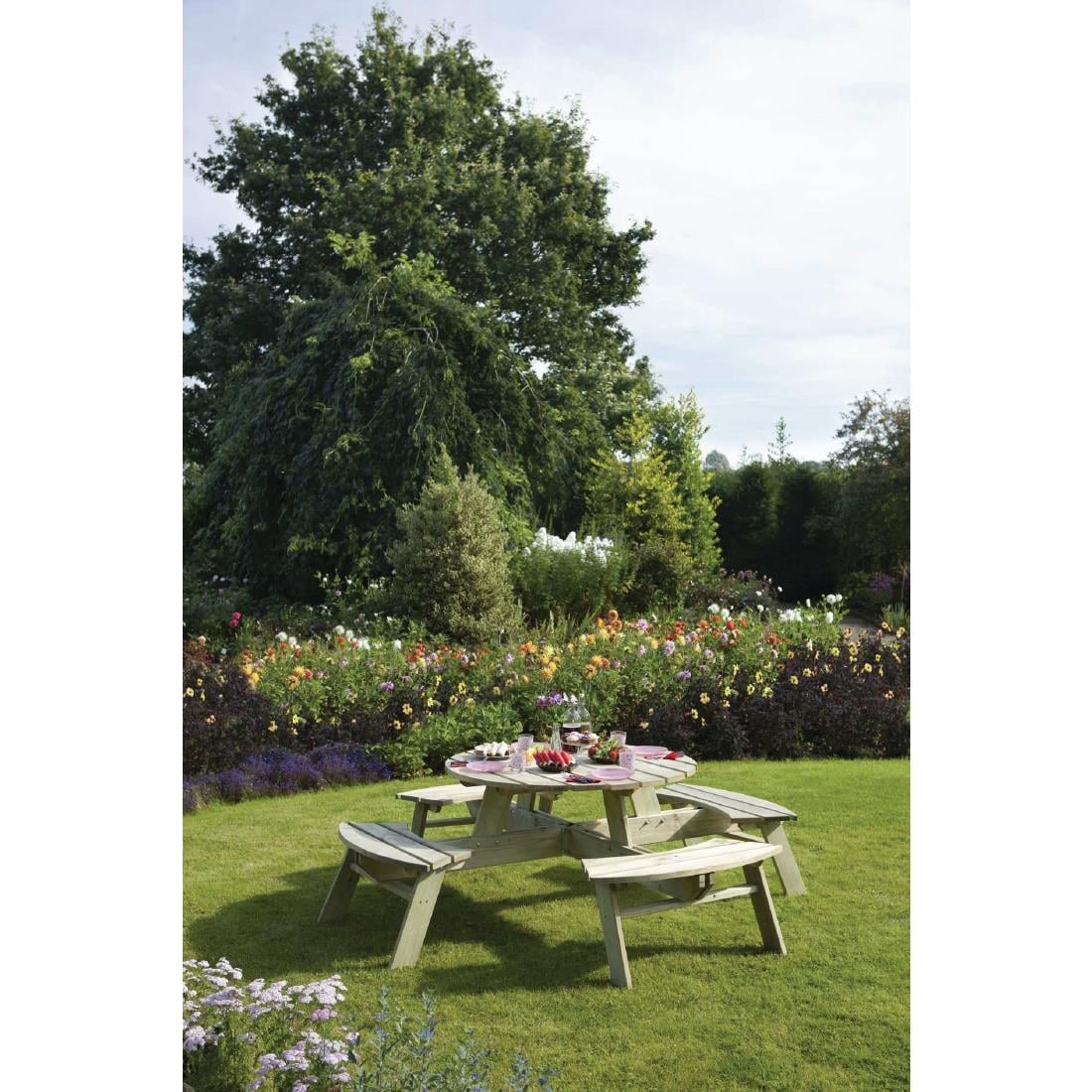 Rowlinson Round Wooden Picnic Table 6.5ft - Image 4