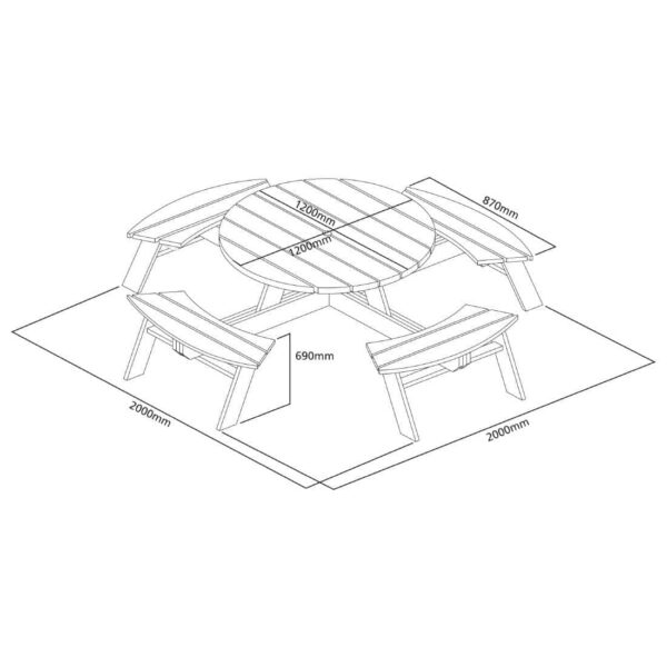 Rowlinson Round Wooden Picnic Table 6.5ft - Image 5