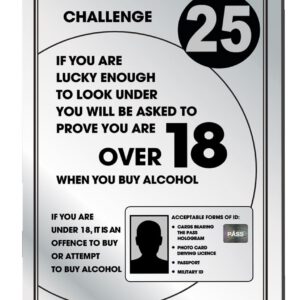 Challenge 25 Bar Licensing Notice Bar Sign - Silver