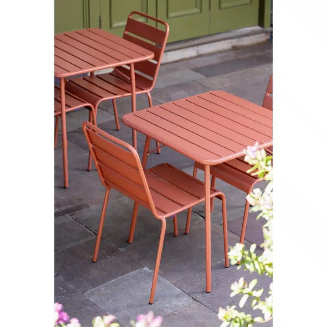 Bolero Terracotta Slatted Steel Side Chairs (Pack of 4) - Image 7