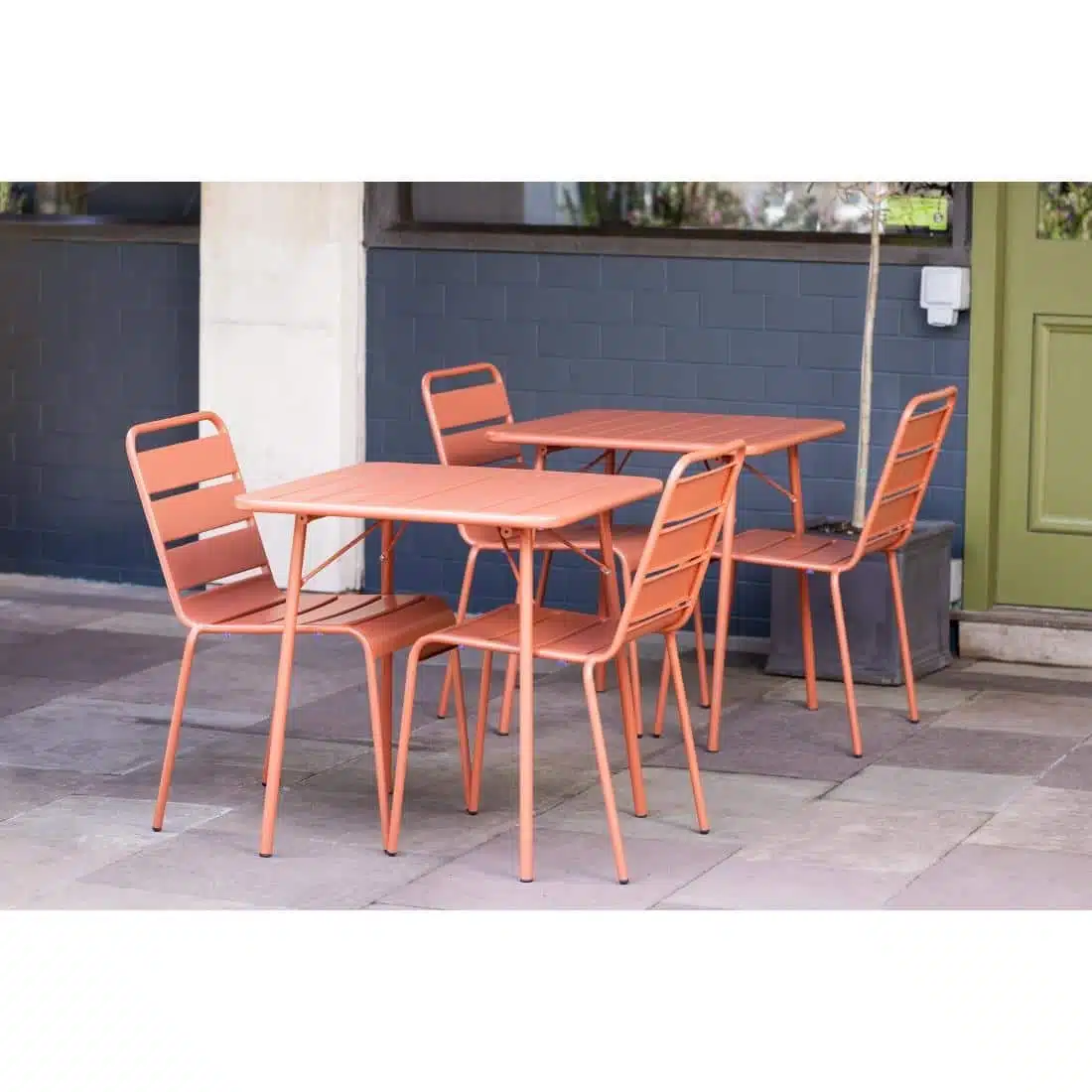 Bolero Terracotta Slatted Steel Side Chairs (Pack of 4) - Image 8
