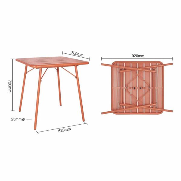 Bolero Terracotta Square Slatted Steel Table - 700mm - Image 5