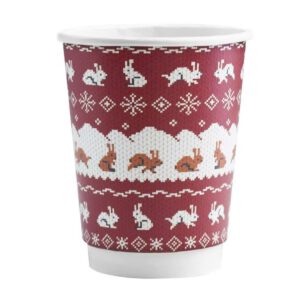 Vegware Christmas Rabbit Jumper Double Wall Coffee Cups 89-Series - 12oz (Case 500)