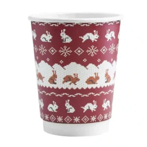 Vegware Christmas Rabbit Jumper Double Wall Coffee Cups 89-Series - 12oz (Case 500)