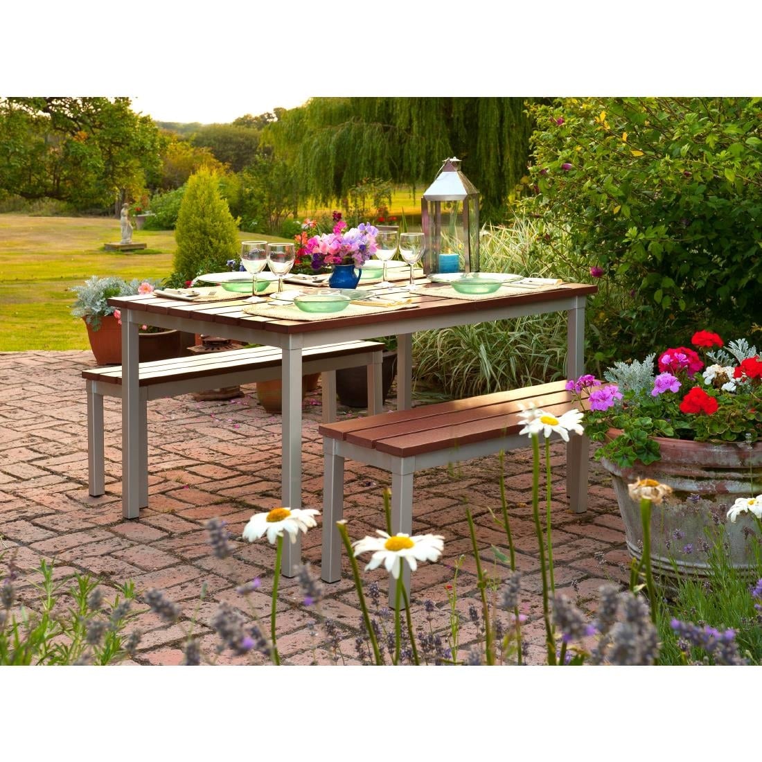 Enviro Outdoor Walnut Effect Faux Wood Bench 3ft - Image 5