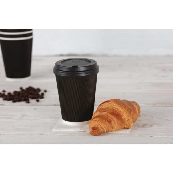 Fiesta Recyclable Coffee Cups Ripple Wall Black 225ml / 8oz (Pack of 25) - Image 4