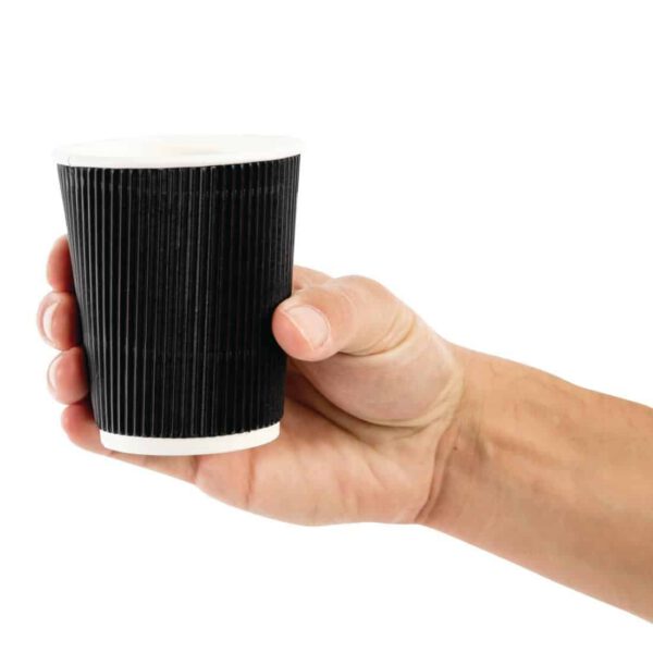 Fiesta Recyclable Coffee Cups Ripple Wall Black 225ml / 8oz (Pack of 25) - Image 5