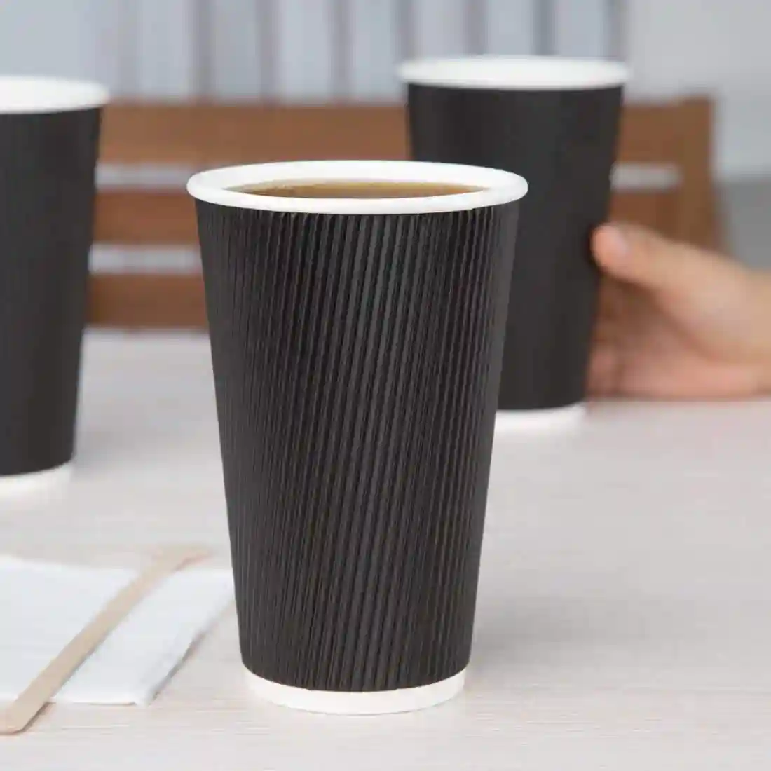 Fiesta Recyclable Ripple Wall Takeaway Coffee Cups Black 455ml / 16oz (Pack of 500) - Image 5