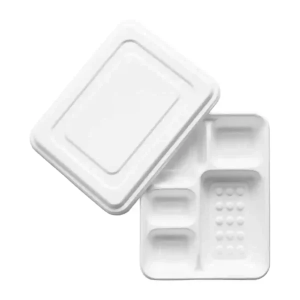 Vegware 5 Compartment Bagasse Meal Trays with Lid (Pack of 200) - Image 1