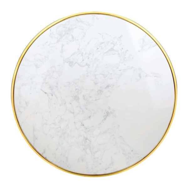 Bolero Round Marble Tabletop with Brass Effect Rim White 600mm - Image 2