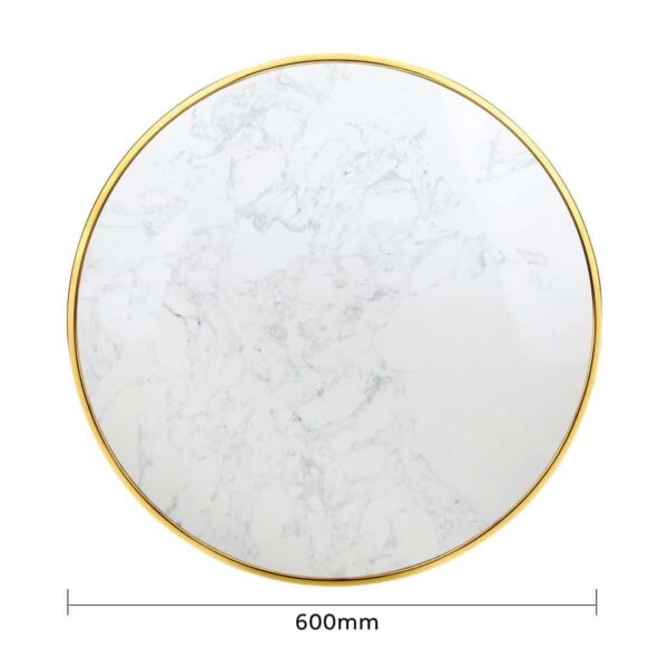 Bolero Round Marble Tabletop with Brass Effect Rim White 600mm - Image 5