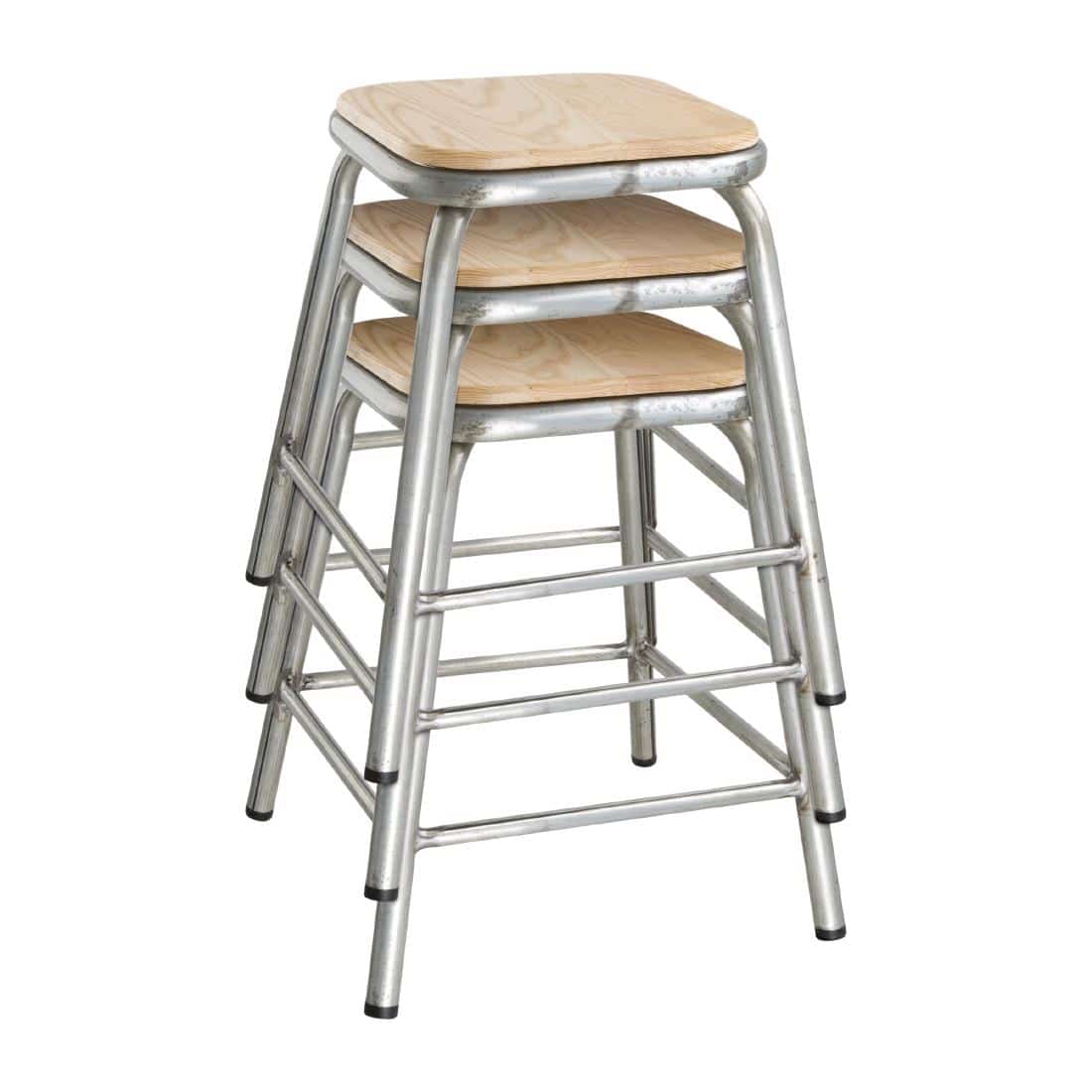 Bolero Galvanised Steel Low Stools with Wooden Seatpad (Pack of 4) - Image 8