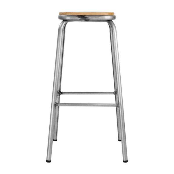 Bolero Galvanised Steel High Stools with Wooden Seatpad (Pack of 4) - Image 4