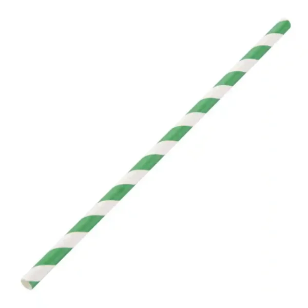 Fiesta Compostable Paper Straws Green Stripes (Pack of 250) - Image 1