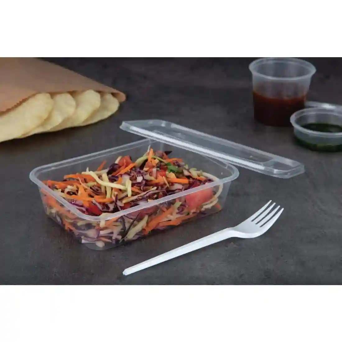 Fiesta Recyclable Plastic Microwavable Containers with Lid Small 500ml (Pack of 250) - Image 6