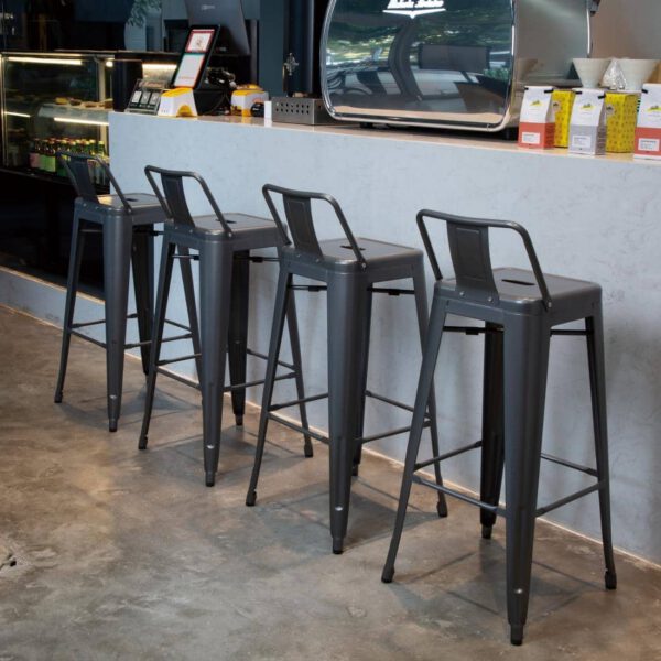 Bolero Bistro High Stool With Backrest Gun Metal (Pack of 4) - Image 6