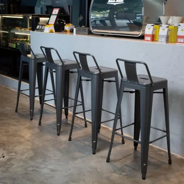 Bolero Bistro High Stool With Backrest Gun Metal (Pack of 4) - Image 6