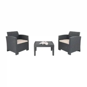 Bolero PP Armchair and Table Wicker Set Grey