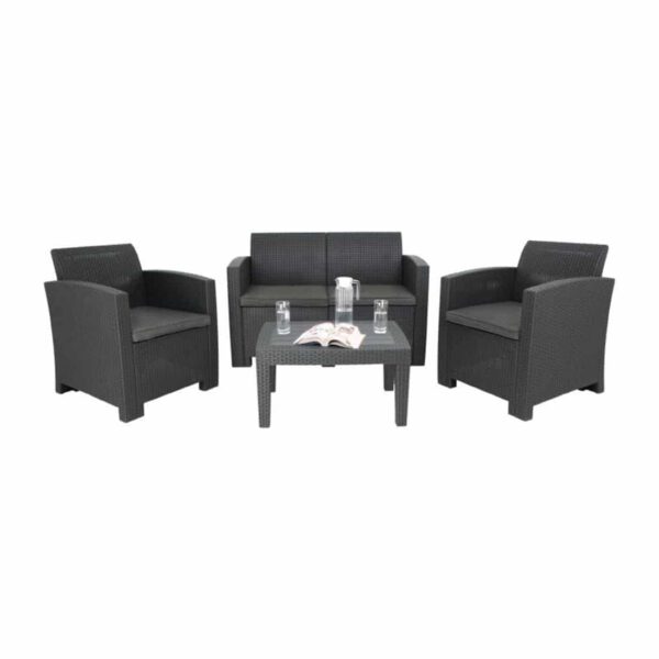 Bolero PP Armchair and Table Wicker Set Grey - Image 6