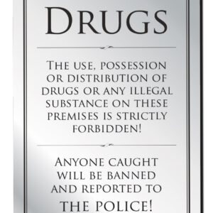Drugs Policy Notice Bar Sign - Silver