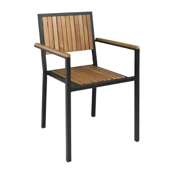 Bolero Steel & Acacia Armchair (Pack of 4) - Image 1