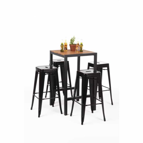 Bolero Square Steel and Acacia Bar Table 600mm - Image 9
