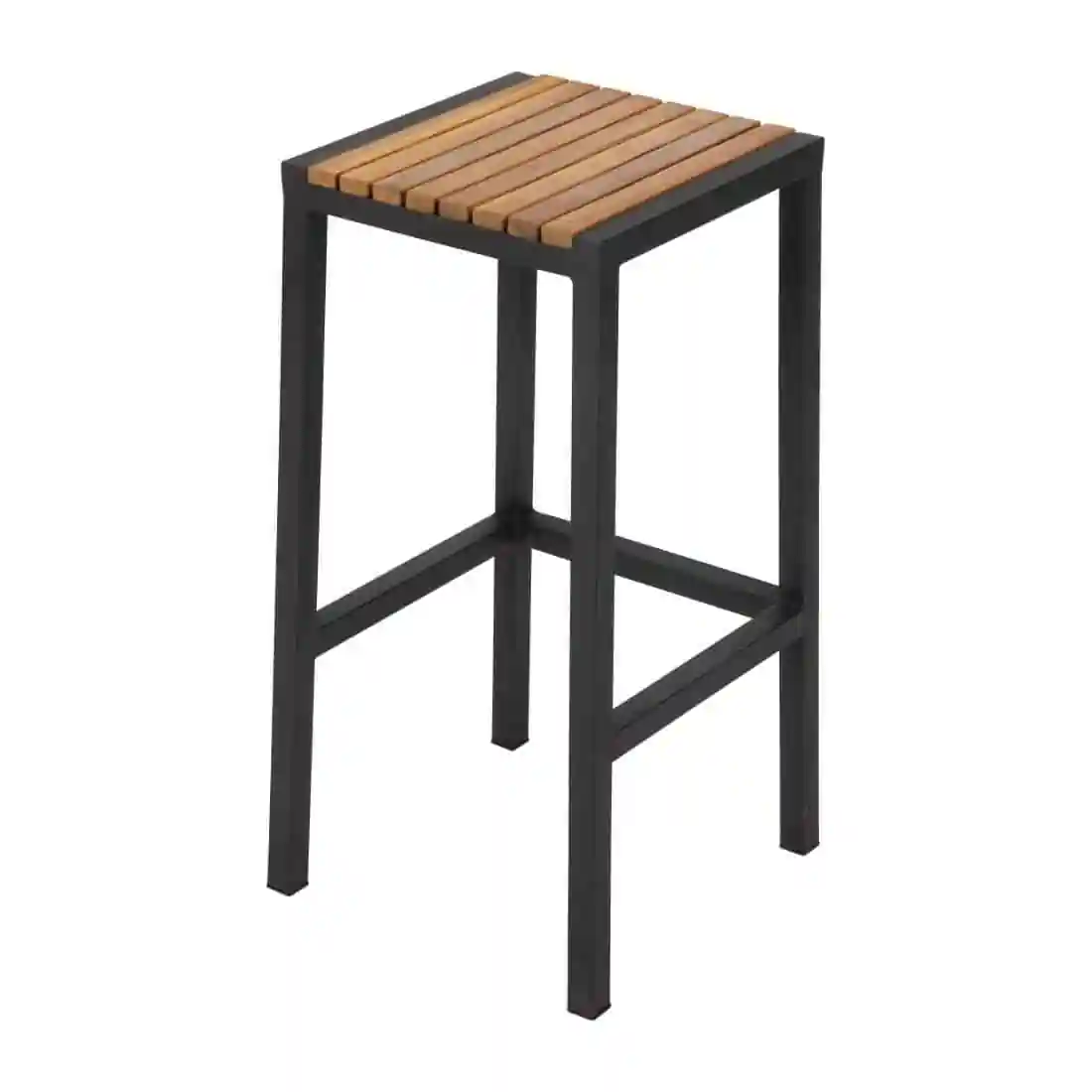 Bolero Black Steel & Acacia Wood Bar Stools (Pack of 2) - Image 3